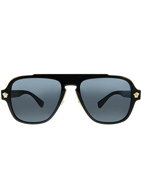Versace Medusa Charm VE 2199 100281 Black Plastic Aviator Sunglasses Grey Polarized Lens