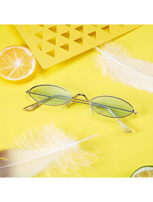 12 Pieces Vintage Oval Sunglasses Slender Metal Frame Oval Sunglasses Candy Colors for Man and Woman