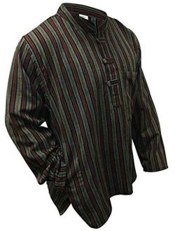 SHOPOHOLIC FASHION Mens Striped Grandad Shirt