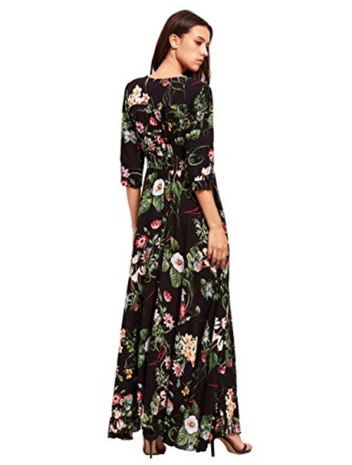 Milumia Women's Button Up Split Floral Print Flowy Party Maxi Dress Green