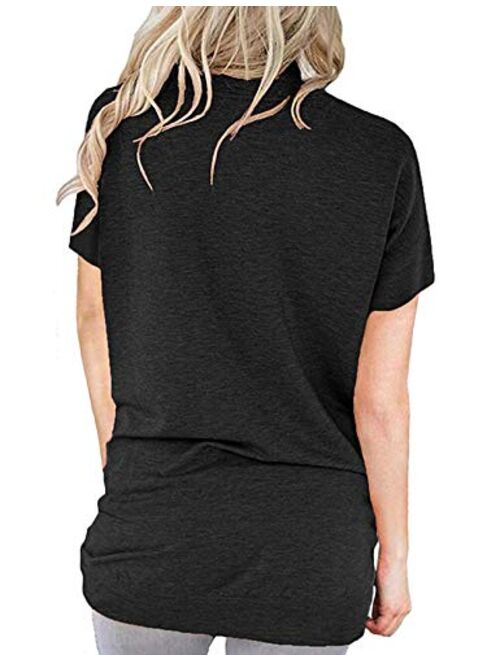 Women Casual Long Sleeve Round Neck Shirts Loose Pockets Pullover Blouse Tunic Tops