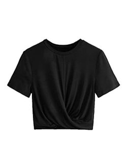 Women's Casual Twist Front Short Sleeve Crop Top T-Shirt