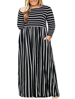 Nemidor Women Long Sleeve Loose Plain Casual Plus Size Long Maxi Dress with Pockets
