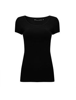 OThread & Co. Women's Short Sleeve T-Shirt Scoop Neck Basic Layer Spandex Shirts