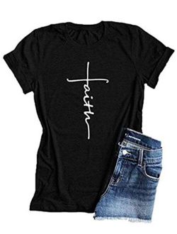 Woxlica Cross Faith Christian Womens T Shirts Graphic Tee Summer Cotton Tops