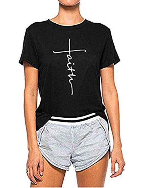 Woxlica Cross Faith Christian Womens T Shirts Graphic Tee Summer Cotton Tops