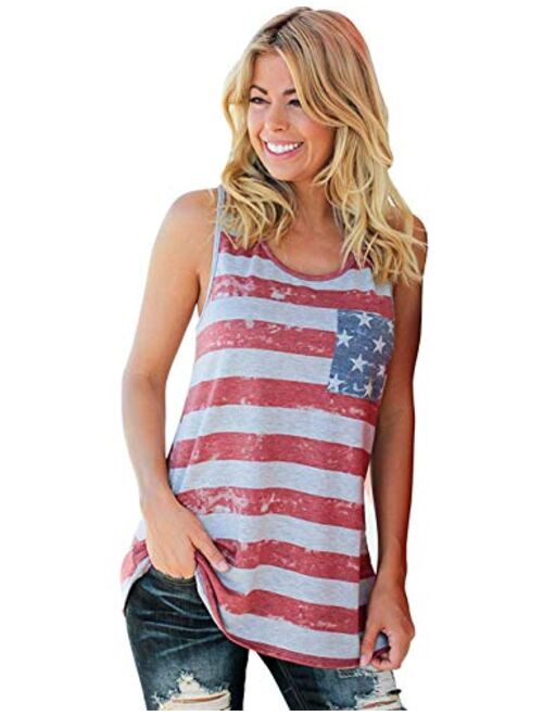 CM-Kid Women's American Flag Tank Tops 4th of July Camo Tee Summer Loose Sleeveless Country Patriotic USA T Shirts