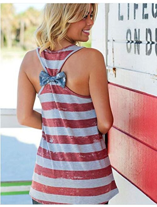 CM-Kid Women's American Flag Tank Tops 4th of July Camo Tee Summer Loose Sleeveless Country Patriotic USA T Shirts