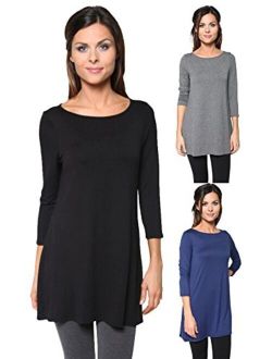 Free to Live 3 Pack Women's Loose Fit Long Elbow Sleeve Jersey Tunics
