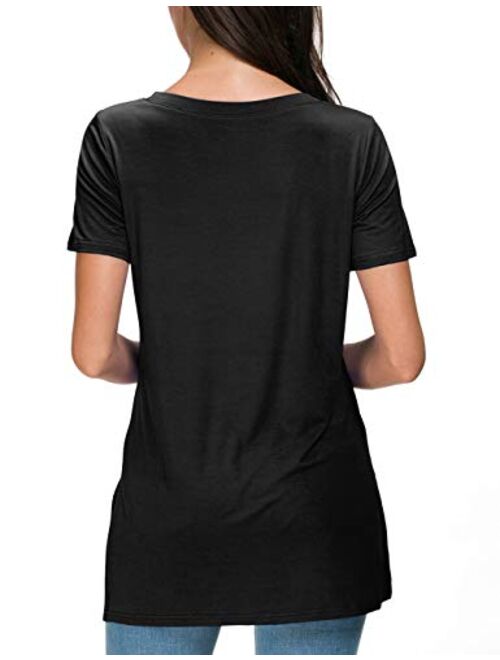 Herou Women Casual Summer Short Sleeve Tops T-Shirts Tees with Side Split