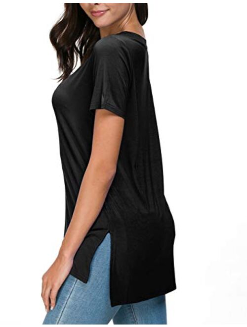 Herou Women Casual Summer Short Sleeve Tops T-Shirts Tees with Side Split