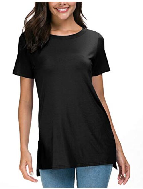 Herou Women Casual Summer Short Sleeve Tops T-Shirts Tees with Side Split