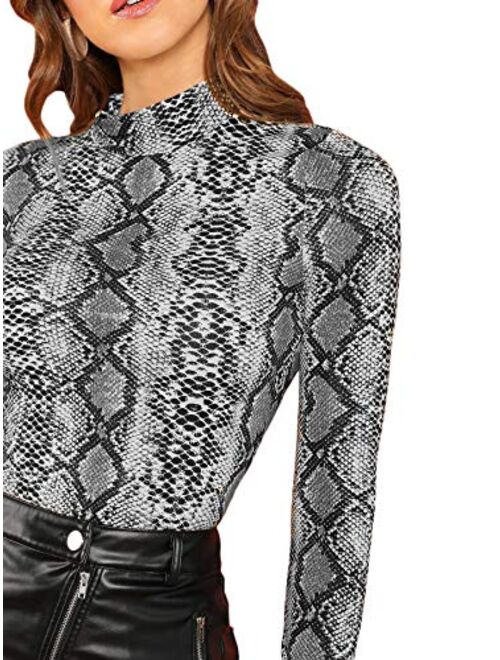 Buy Floerns Women's Long Sleeve Mock Neck Slim Snakeskin T-Shirt 