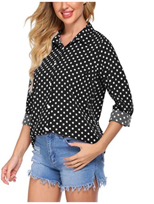 Zeagoo Women's Button Down Shirt Long Sleeve Collared Tops Chiffon Blouse for Women