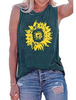 LOTUCY Sunflower Tank Tops Women Sunflower Print Vest Sleeveless T-Shirt Teen Girls Funny Graphic Tee Casual Vacation Shirt