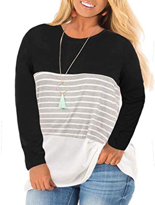 Vågn op hjælpemotor uærlig Buy VISLILY Women's Plus Size Tops Long Sleeve Shirts Striped Color Block  Tunics XL-4XL online | Topofstyle