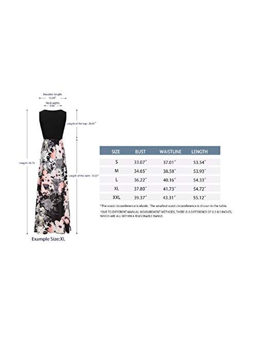 Lacavocor Womens Summer Maxi Dress Tank Top Casual Sleeveless Long Dresses with Striped Floral Print