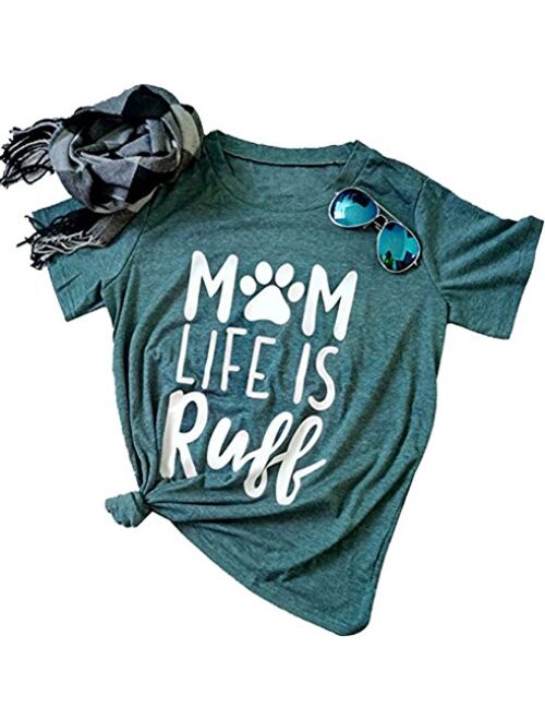 Dog Mom Life is Ruff Graphic Women T-Shirts Tees Lady Dog Lover Letter Print Short Sleeve Tops for Mama