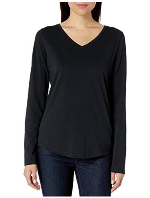 Amazon Essentials Women's Classic-Fit 100% Cotton Long-Sleeve V-Neck T-Shirt