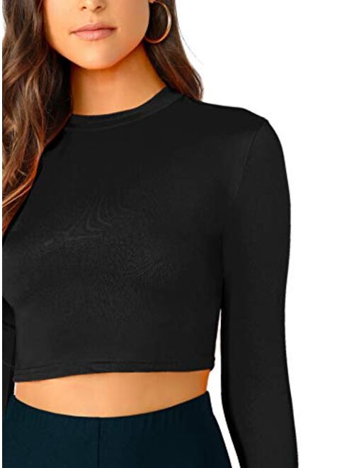 Verdusa Women's Casual Slim Fitted Basic Long Sleeve Solid Crop Tee Top