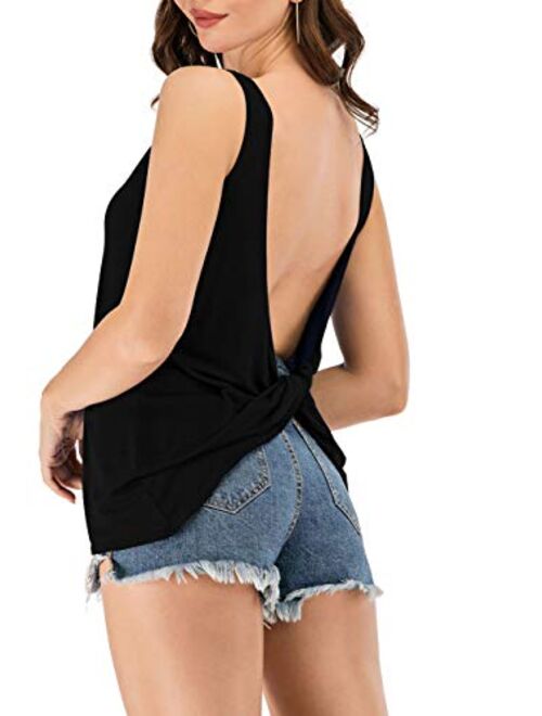 Famulily Women's Sexy Sleeveless Open Back Shirt Knotted Tank Top