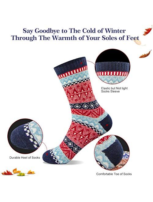 Women Winter Socks Women Wool Socks Warm Thick Soft Socks Christmas Gift Socks for Women Cozy Crew Socks-5packs