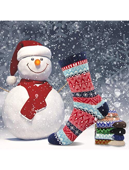 Women Winter Socks Women Wool Socks Warm Thick Soft Socks Christmas Gift Socks for Women Cozy Crew Socks-5packs