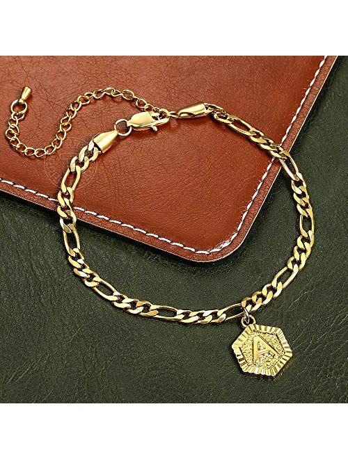 Hermah Letter Charm Anklet Fashion Jewelry for Women Girls Alphabet Initial Letter Anklet Stainless Steel Figaro Link Chain Bracelet Length Adjustable