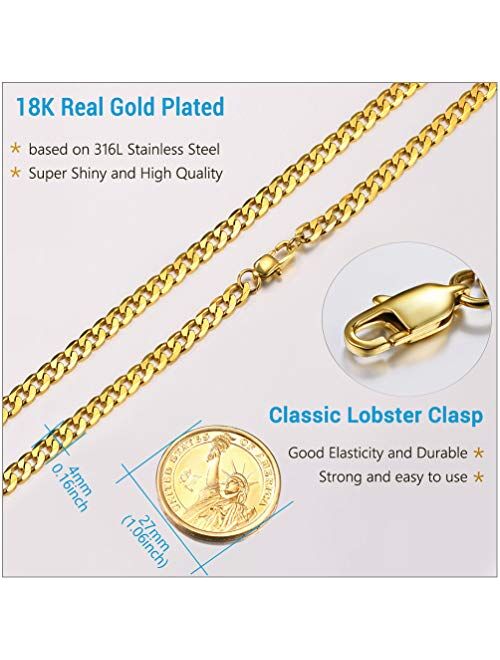 PROSTEEL Stainless Steel Cuban Chain Necklaces/Bracelets for Men Women, Black/18K Gold Plated, Nickel-Free, Hypoallergenic Jewelry, 4mm-13mm, 7.5