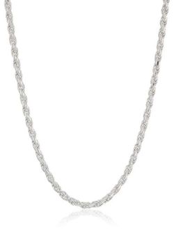 Gold or Rhodium Plated Sterling Silver Diamond Cut Rope Chain Necklace