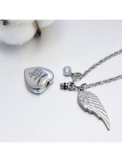 Dletay Heart Urn Necklace for Ashes with 12 Birthstones Cremation Jewelry for Ashes -Your Wings were Ready My Heart was Not