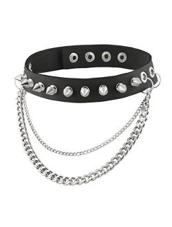 Fashion Women Men Cool Punk Goth Metal Spike Studded Link Leather Collar Choker Necklace
