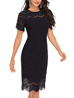 Women's Sleeveless Floral Lace Slim Evening Cocktail Mini Dress for Party DM2.