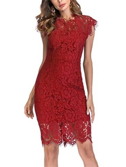 Women's Sleeveless Floral Lace Slim Evening Cocktail Mini Dress for Party DM2.