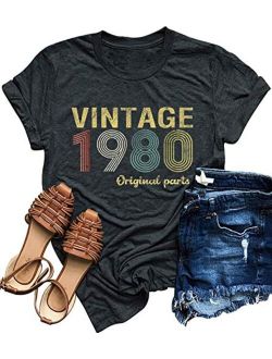 40th Birthday Gift T Shirts 1980 Original Parts Vintage Tees Funny 39th Birthday Greeting Party Women Cute Summer Tops