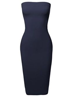Women's Sexy Scuba Crepe Tube Top Body-Con Tight Fit Midi Dress