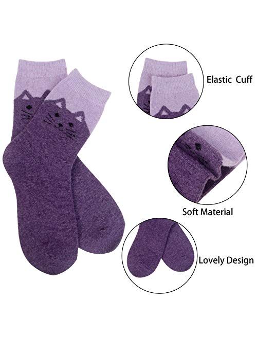 5 Pairs Womens Wool Socks Winter Cute Cat Warm Socks Thick Knit Cozy Socks Gifts for Women