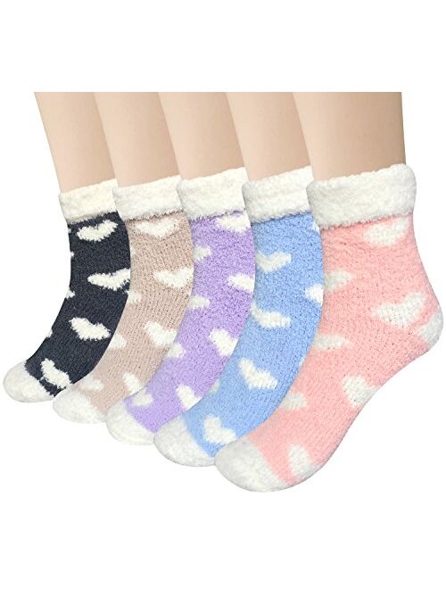 Loritta 5 Pairs Womens Fuzzy Socks Winter Warm Cozy Fluffy Super Soft Slipper Socks