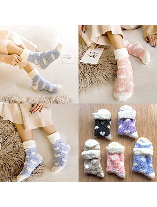 Loritta 5 Pairs Womens Fuzzy Socks Winter Warm Cozy Fluffy Super Soft Slipper Socks