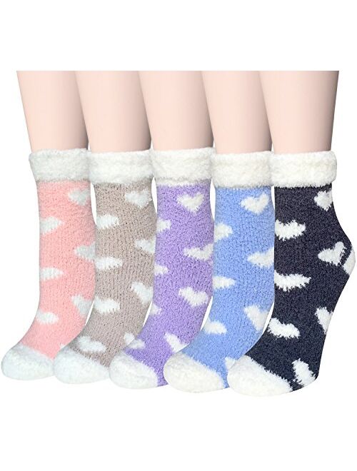 Loritta 5 Pairs Womens Fuzzy Socks Winter Warm Cozy Fluffy Super Soft Slipper Socks