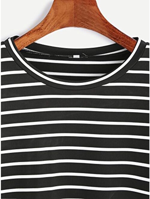 Milumia Women's Elbow Patch Striped High Low Top T-Shirt