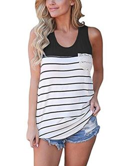 Hount Womens Colorblock Striped Racerback Tank Tops Casual Sleeveless Cami Tunic Tops Blouses