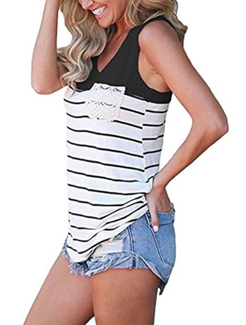 Hount Womens Colorblock Striped Racerback Tank Tops Casual Sleeveless Cami Tunic Tops Blouses