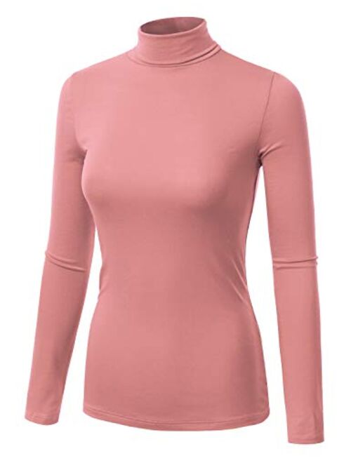 Doublju Soft Knit Turtleneck T-Shirt Top for Women with Plus Size