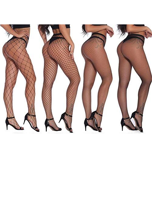 Fishnet Tights Stockings for Women-High Waist Sexy Fishnet Socks Pantyhose 4 Pairs Different Styles for Dancing Party GARTOL