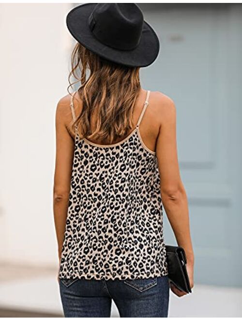 BMJL Women's Leopard Print Top Cute Spaghetti Strap Tank Sleeveless Camisole V Neck Cami Vest