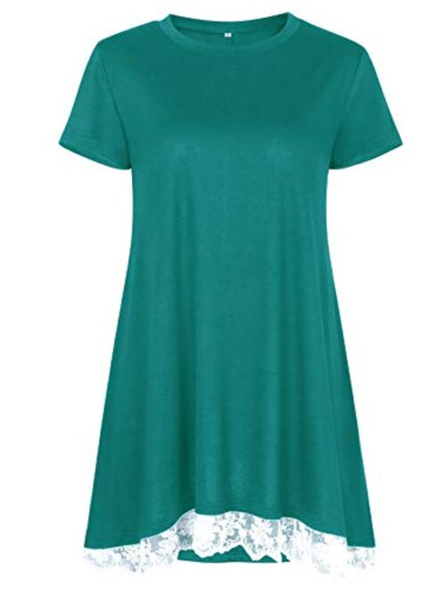 Womens Plus Size Short Sleeve A-Line Flowy Tunic Tops Lace Trim Shirt Blouse