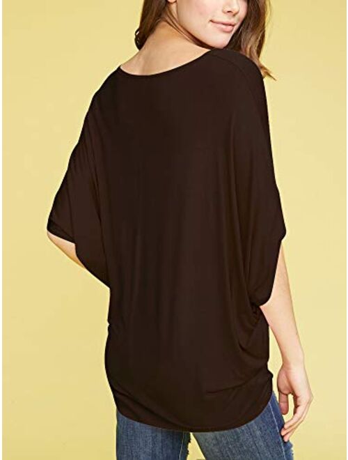 Lock and Love Women's Solid/Ombre Scoop Neck Short Sleeve Loose Blouse Batwing Dolman Top Oversize