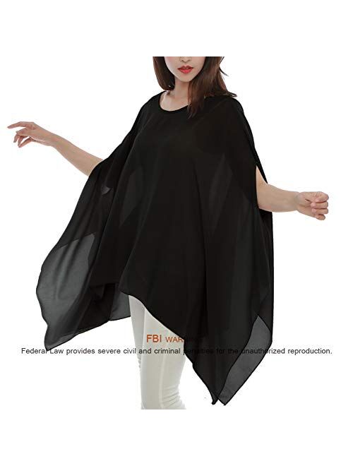 Max Hsuan Women's Loose Solid Sheer Chiffon Caftan Poncho Batwing Tunic Top Blouse Summer Oversized Shirts