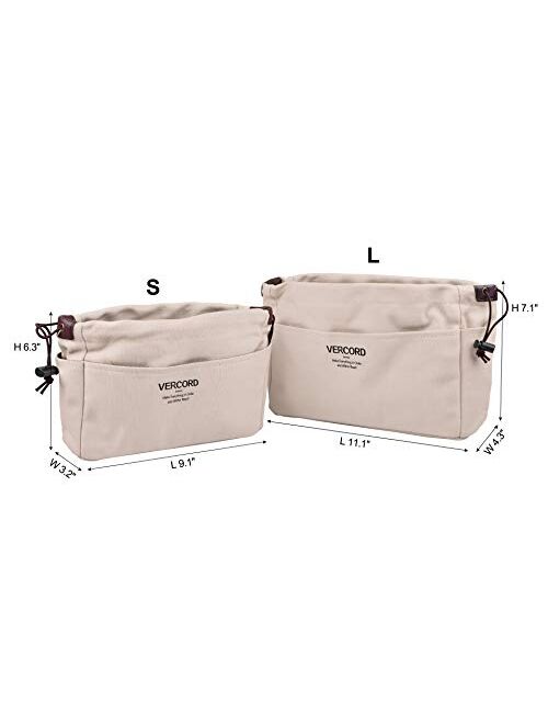 Vercord Canvas Handbag Organizers, Sturdy Purse Insert Organizer Bag in Bag, 10 Pockets 7 Colors 2 Sizes